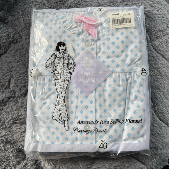 Sears Other - VNT Sears Carriage Court Women’s Pajamas 100% Cotton Blue/white Ruffle Collar